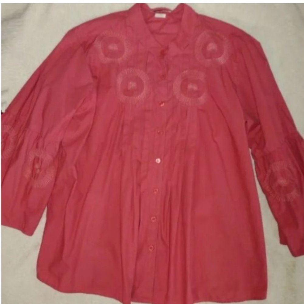 Van Heusen ** Stylish Needlework Bohemian Style Blouse, Large